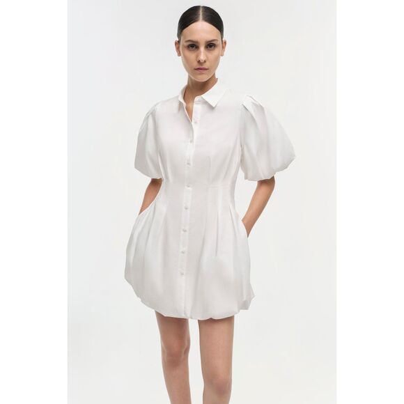 NWT Simkhai Cleo Balloon Pintuck Cotton Poplin Mini Dress White Size US 10 $345 - Picture 4 of 11